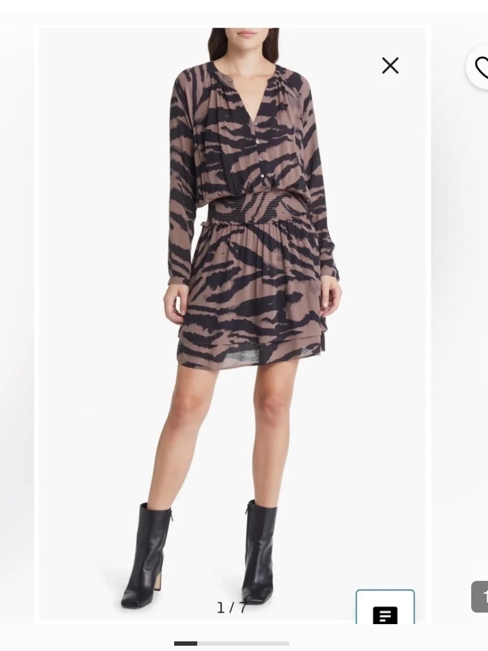 Rails Black and Brown Printed Long-Sleeve Dress